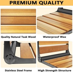 Folding Teak Shower Seat Stainless Steel Black Bath Safety Seat for Elderly