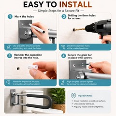 Botabay Foldable Toilet Grab Bar Paper Holder 24 Wall Mounted Bathroom Handicap