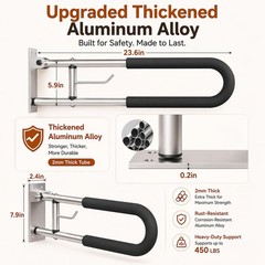 Botabay Foldable Toilet Grab Bar Paper Holder 24 Wall Mounted Bathroom Handicap