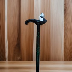 Decorative Panda Bear Walking Cane Hand Painted Bamboo Motif Brown Collector Stk