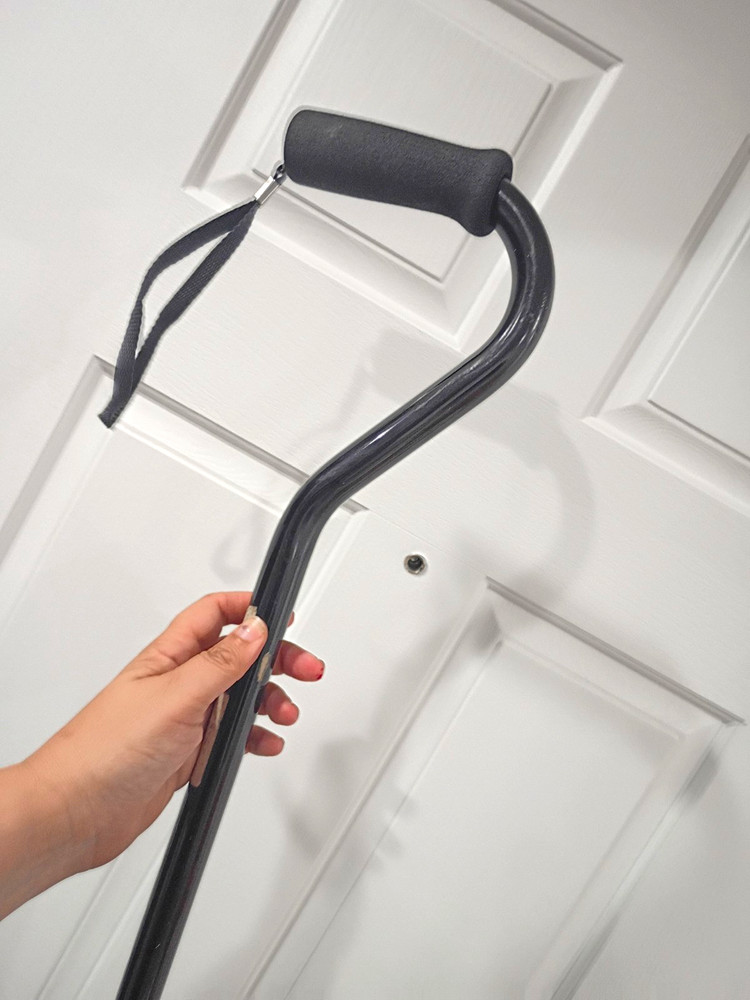 Black C-Handle Walking Cane with Curved Handle and Wrist Strap