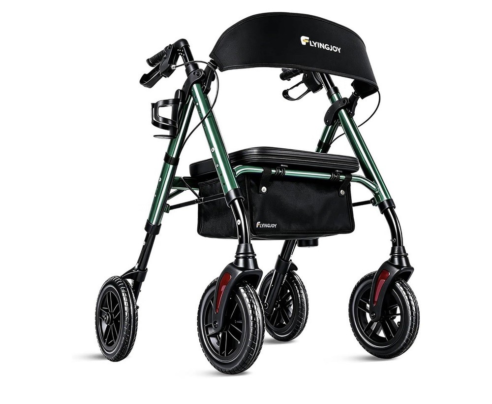 FlyingJoy Rollator Walker Adult Bariatric w/Seat & Brakes 300lb max Dark Green