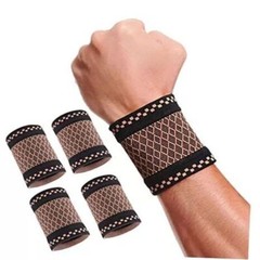 4 PCS Copper Sports Wrist Band Brace Wrap Adjustable Support Strap Carpal Tunnel