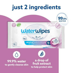 3 Pack WaterWipes for Adults – 90 Sensitive XL Wipes, 99.9% Water, Daily Use New