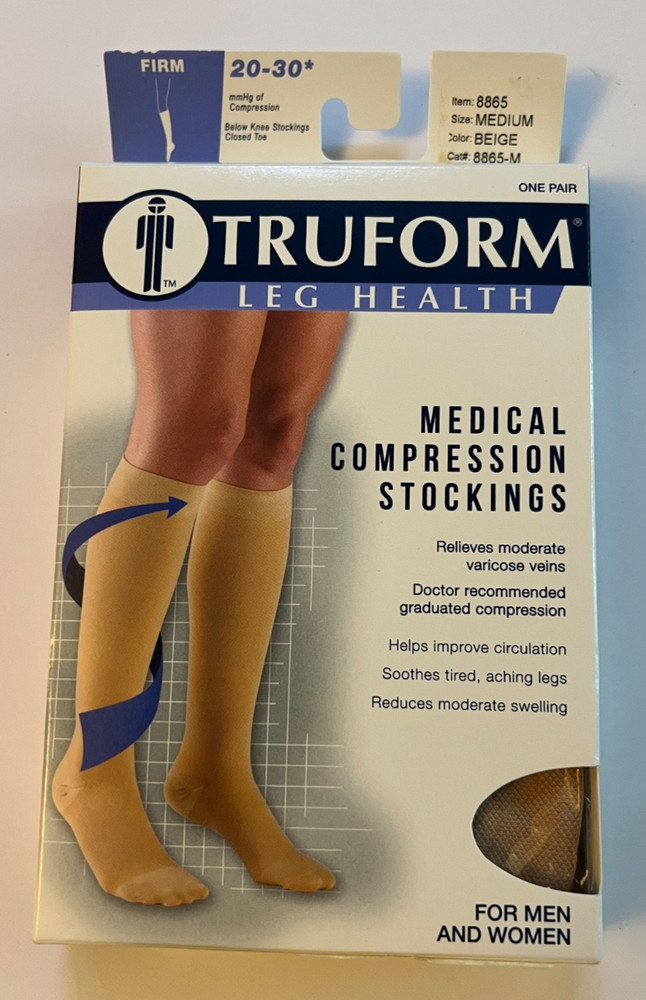 NIB Truform Microfiber Below Knee Compression Socks 20-30 mmHg Beige Size Med