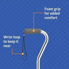 Medline Aluminum Chrome Offset Walking Cane Adjusts 29-38in 300 lb