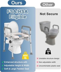 Raised Toilet Seat w/Handles & Riser w/Adjustable Height & Width 400lb Elevated