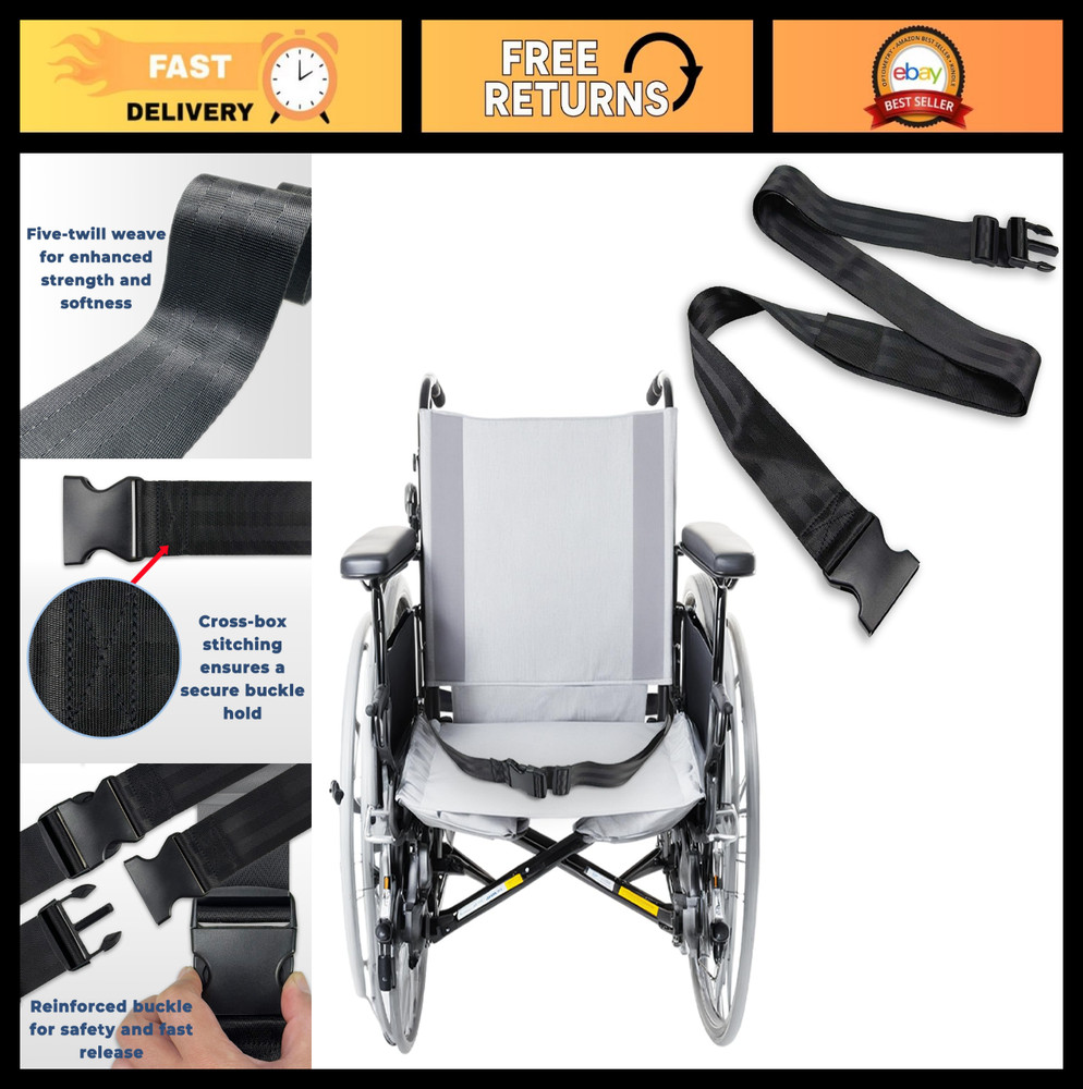 Adjustable Wheelchair Safety Strap Seat Belt – 2″ Wide, Slip-Resistant, 13-86″ A