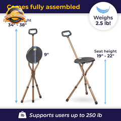Folding Cane with Seat Adjustable Lightweight Walking Cane Mobility Black