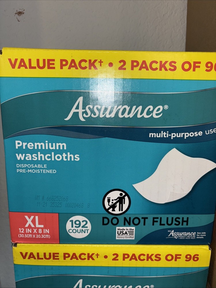 Assurance Premium Disposable Washcloths XL 96 Count 192 Count