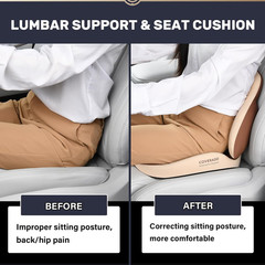 Car Seat Cushion and Lumbar Support Pillow, Memory Foam Ergonomic Back Support D