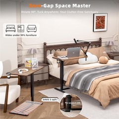 Overbed Table with Wheels, Adjustable Medical Bedside Table, Wood