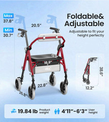 Z11 Rollator Walker with Seat for Seniors, 380 lbs, Foldable All Terrain