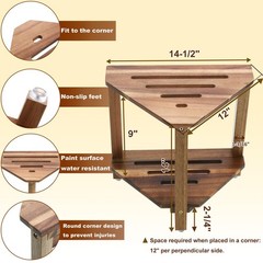 IBosins Corner Shower Stool with Storage Shelf 14 Inch, Natural Finish