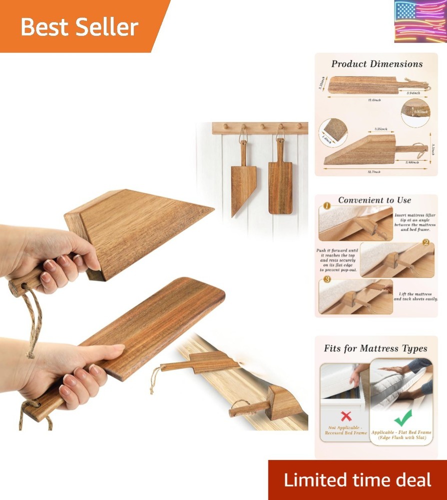 Mattress Lifter & Bed Sheet Tucker Tool Set for Changing Sheets, Acacia Wood …