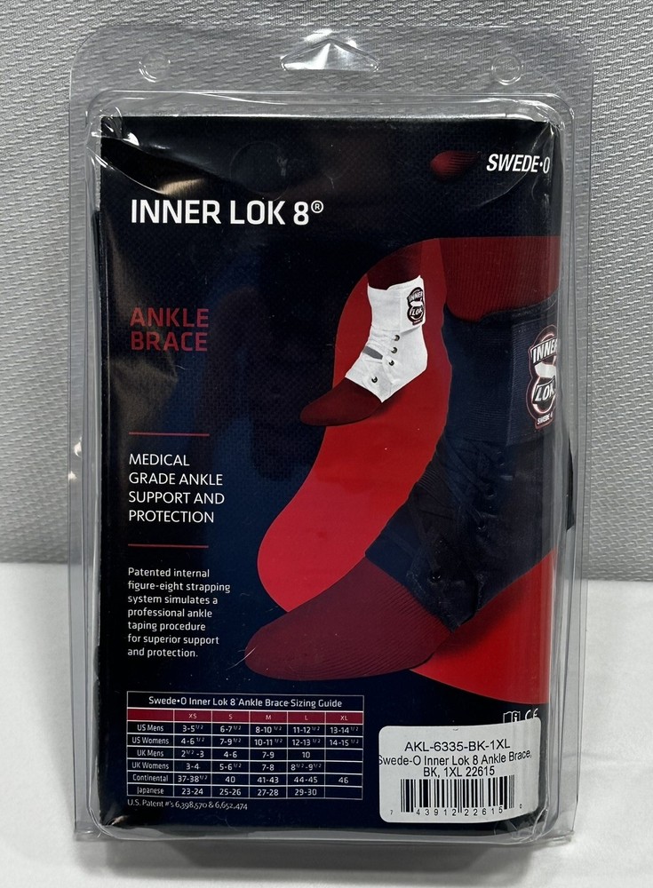 Swede-O Inner Lok 8 Ankle Brace Quick Release Strap Breathable Cool Comfortable