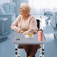 Wheelchair Table Board, Wheelchair Table Tray w/ Cup Holder Grey ABS 58*53cm