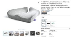 C CUSHION LAB Pressure Relief Memory Foam Seat Cushion Light Gray- USED