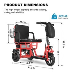 700W Dual Motor 3-Wheels Folding Senior Electric Mobility Scooter 48V/10Ah 300lb
