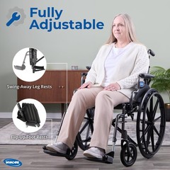 Invacare Folding Wheelchair with 18″ Seat, Removable Arms, Footrests – Black