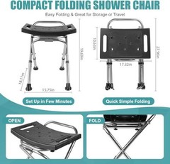 Height Adjustable Folding Shower Chair Seat, Stainless Steel Small Shower
