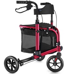 Rollator Rolling Walker with Seat for Senior 3-Wheel Lightweight Foldable Red US