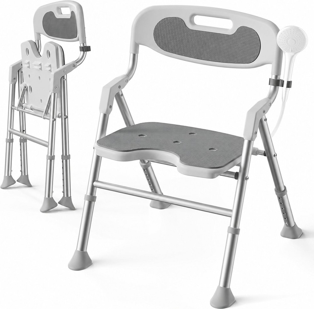 KALLYNB Folding Shower Chair with Arms Back 400lbs Portable Bath Seat Gray