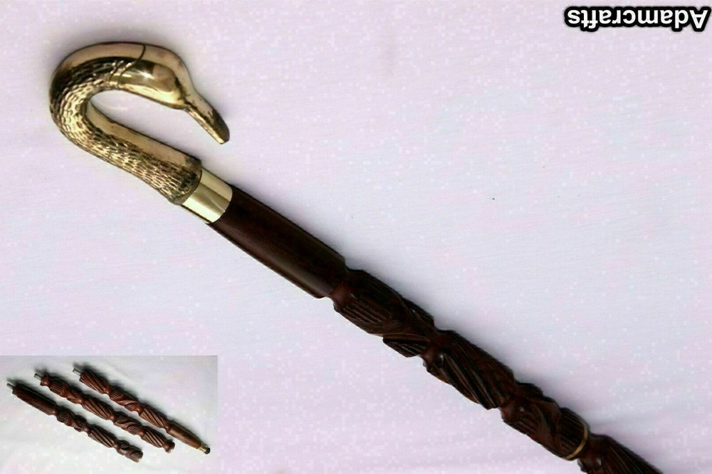 Gentlemen Walking Stick Swan Chrome Eagle Head Handle Brass Metal Cane