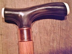 walking stick BLACK BUFFALO handle tapered RED OAK wood shaft Rubber bottom USA