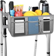 Upgraded Grey Walker Basket with Cup Holder – Foldable Large Capacity Design