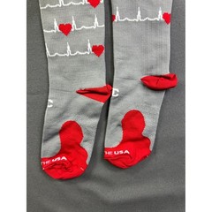 2 pairs Grey Heartbeat EKG Compression Socks Red Hearts Knee High USA Size SM/MD