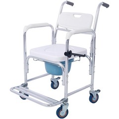 4-in-1 Bedside Commode Shower Chair w/4 Brakes & Casters, Tissue/Crutch Holder