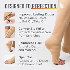Short Zipper Compression Socks for Women and Men 3X-Large (1 Pair), Beige