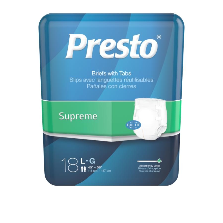 Presto Supreme Brief, Large, 45-58 In. Waist, Blue, 72 Count, ABB21040