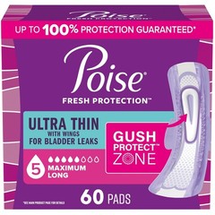 Poise Ultra Thin Incontinence Pads with Wings Long Size 60 Count Bladder Leak