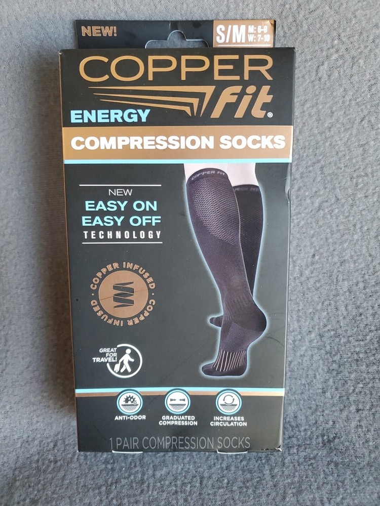 COPPER FIT ENERGY COMPRESSION SOCKS S/M 1 PAIR NYLON/SPANDEX/POLYESTER