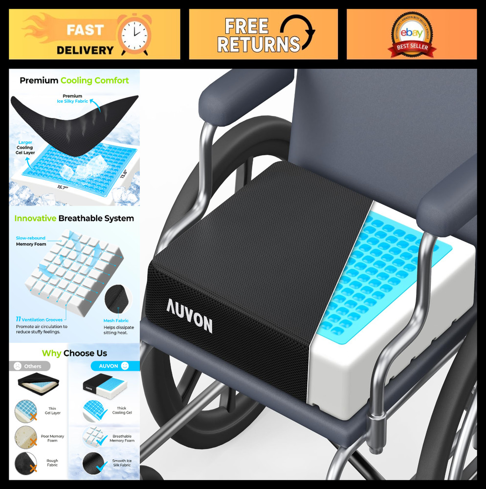 Cooling Gel Wheelchair Seat Cushion – Memory Foam for Tailbone & Back Pain Relie