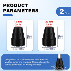New Cane Tips 7/8 Inch 2 Pack Non-Slip Rubber Tips Canes Crutches Walking Sticks