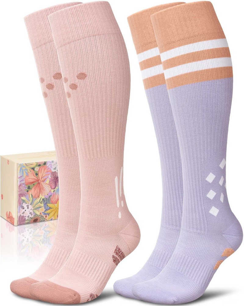 Thick Cotton Compression Socks for 15-20mmHg Cute Knee High Socks for Running…