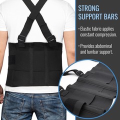 MABIS Deluxe Work Belt Back Support Brace with Waist size: 40-54 Inch, Black