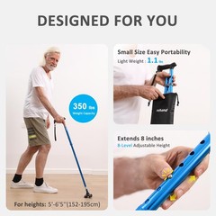 REHAND Walking Cane for Men & Women – Foldable, Adjustable, One Size, Black