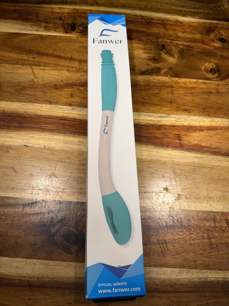 Fanwer Toilet Tissue Aid Ergonomic Shape Soft Rubber Handle Teal White Portable