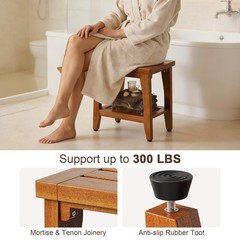 Jekruiet 14″ Compact Premium Solid Teak Shower Bench with Storage 14″, Brown