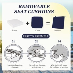 HOMELYSIAN Waterproof Outdoor Chair Cushions Set of 2, Square 19x19x3, Navy