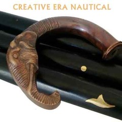 Brass Elephant Head Handle Wooden Vintage Designer Walking Stick Cane Handle