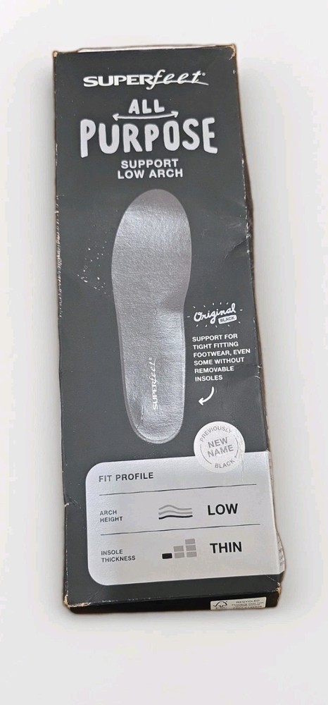 Superfeet All-Purpose Support Low Arch Insoles Size C Black M 5.5- 7 | W 6.5 – 8