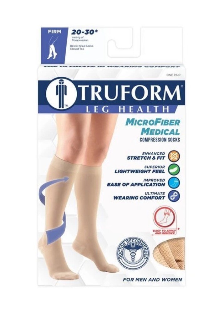 Truform 20-30 mmHg Compression Stockings Microfiber Knee High-MEDIUM(Black) 9965