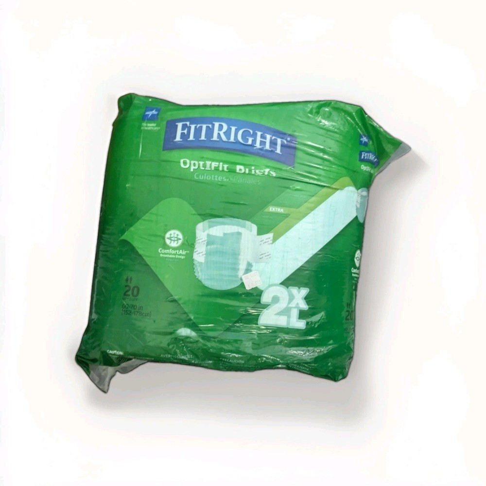 NEW 20 Count FitRight OptiFit Adult Disposable Incontinence Briefs 2XL SEALED