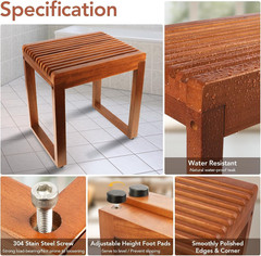 UIERS Compact 15.7″ Teak Shower Bench for Small Walk-In Shower | 500 Lbs Heavy D