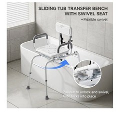LOYODA SlidingShower Chair Tub Transfer Bench with Swivel Seat Padded Armrest